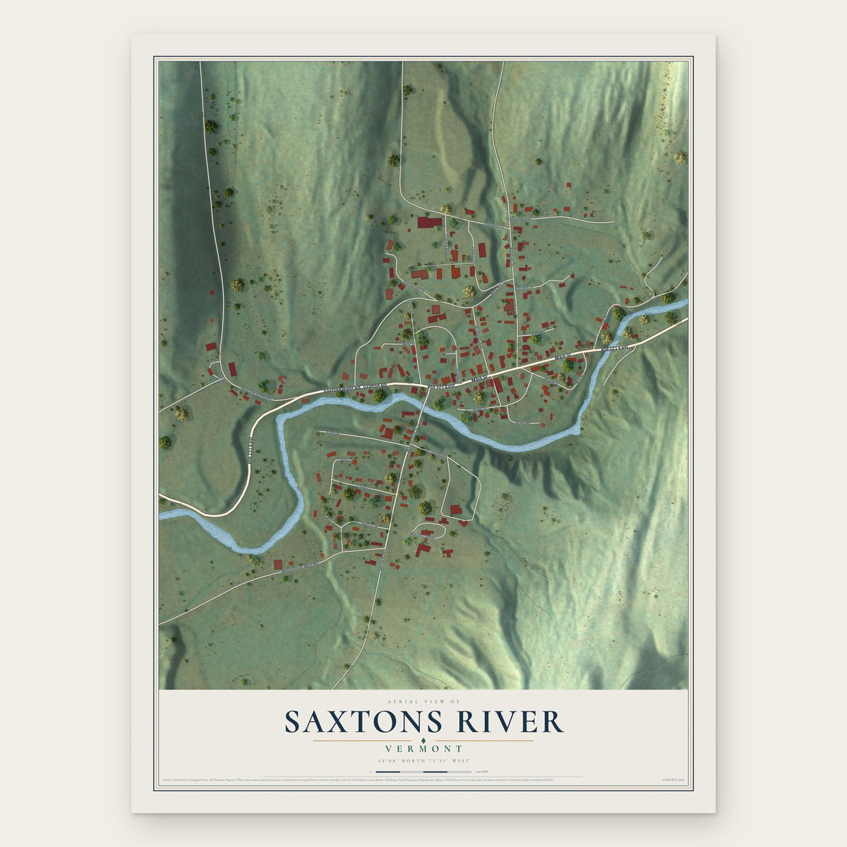 Saxtons River, Vermont map print, the full design