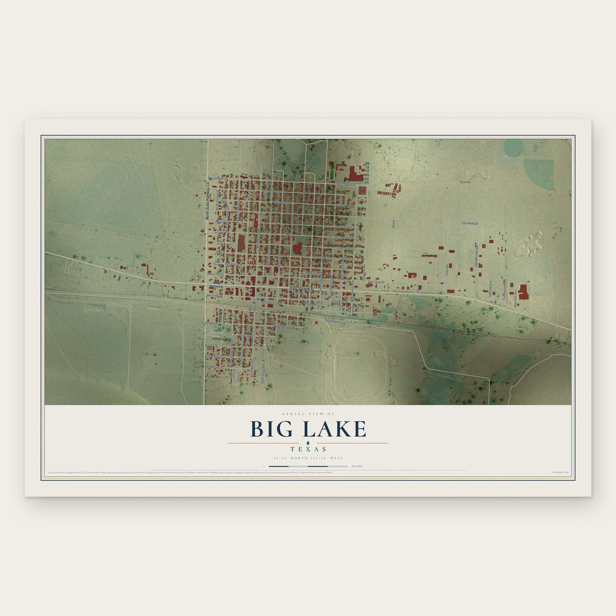 Big Lake, Texas map print, the full design