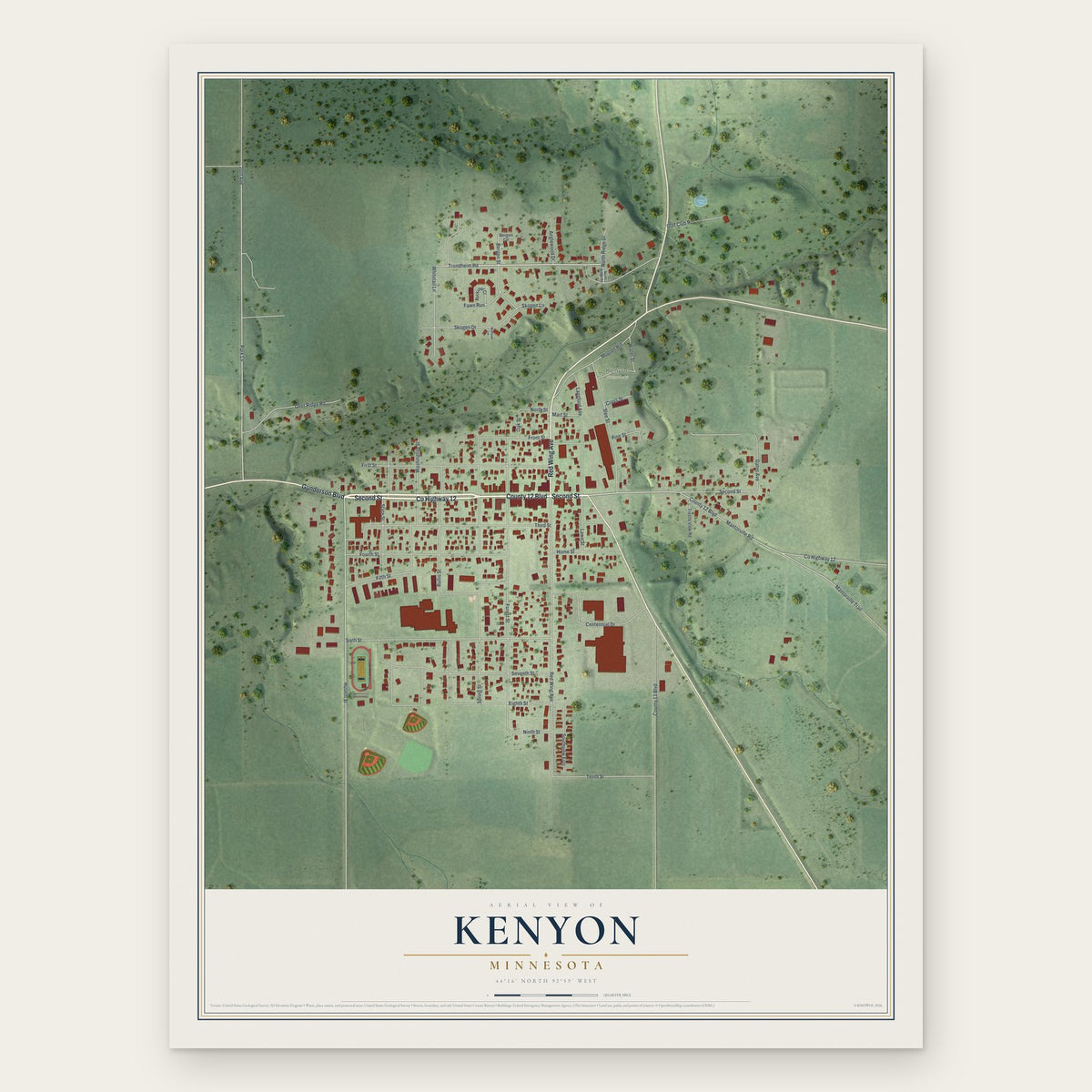 Kenyon, Minnesota map print, the full design
