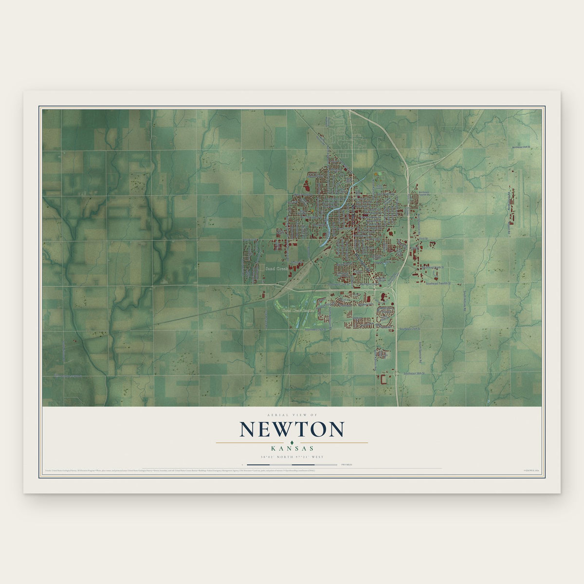 Newton, Kansas map print, the full design