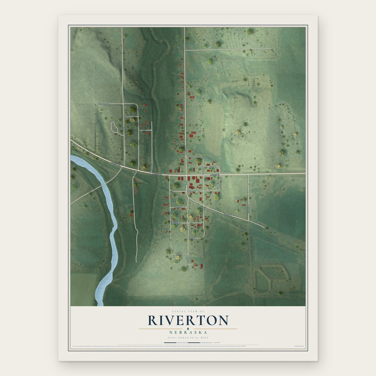 Riverton, Nebraska map print, the full design