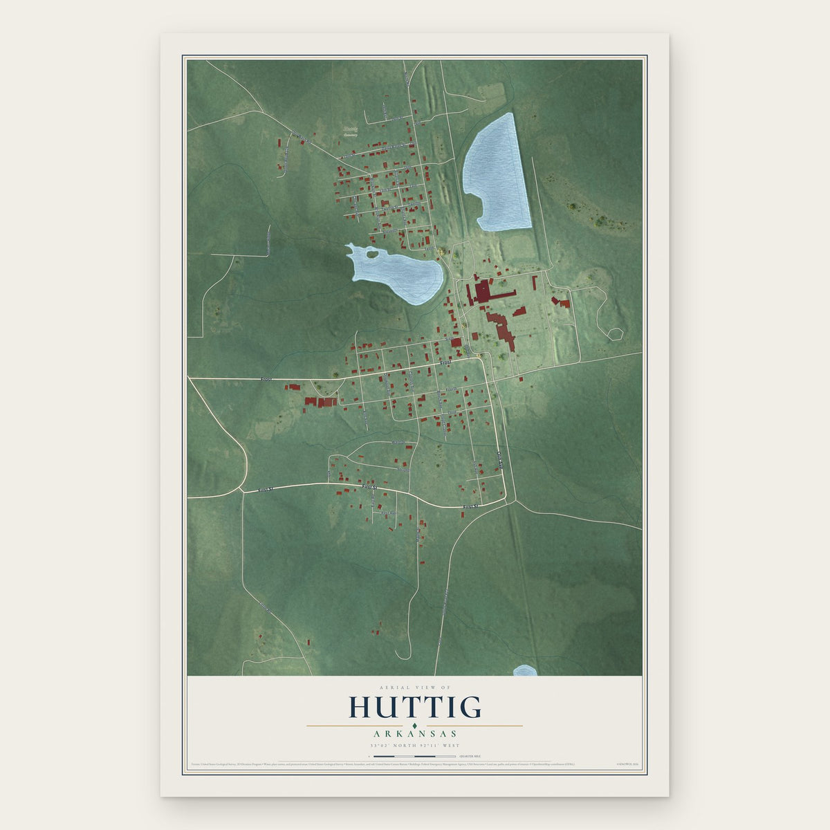 Huttig, Arkansas map print, the full design