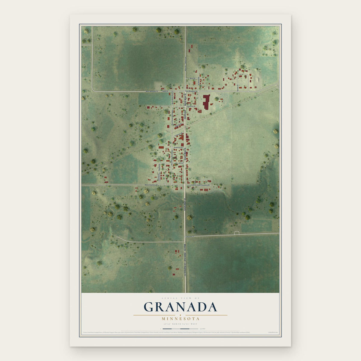 Granada, Minnesota map print, the full design