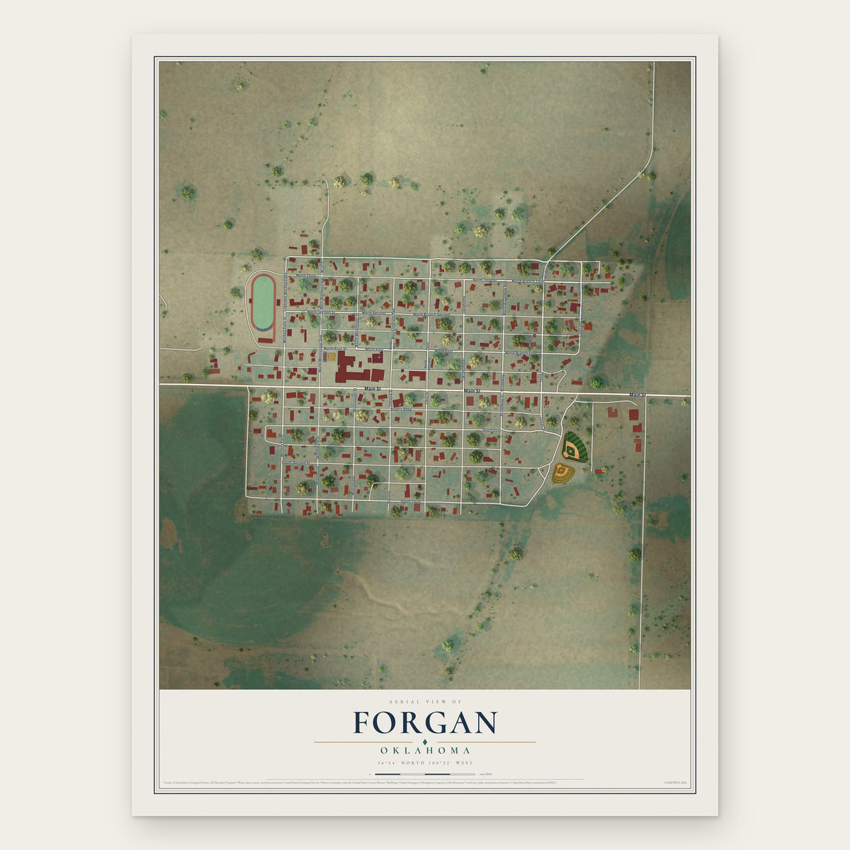Forgan, Oklahoma map print, the full design