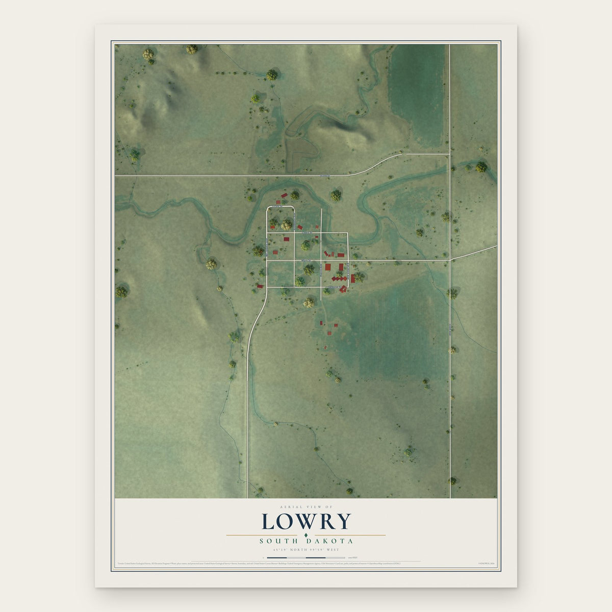 Lowry, South Dakota map print, the full design