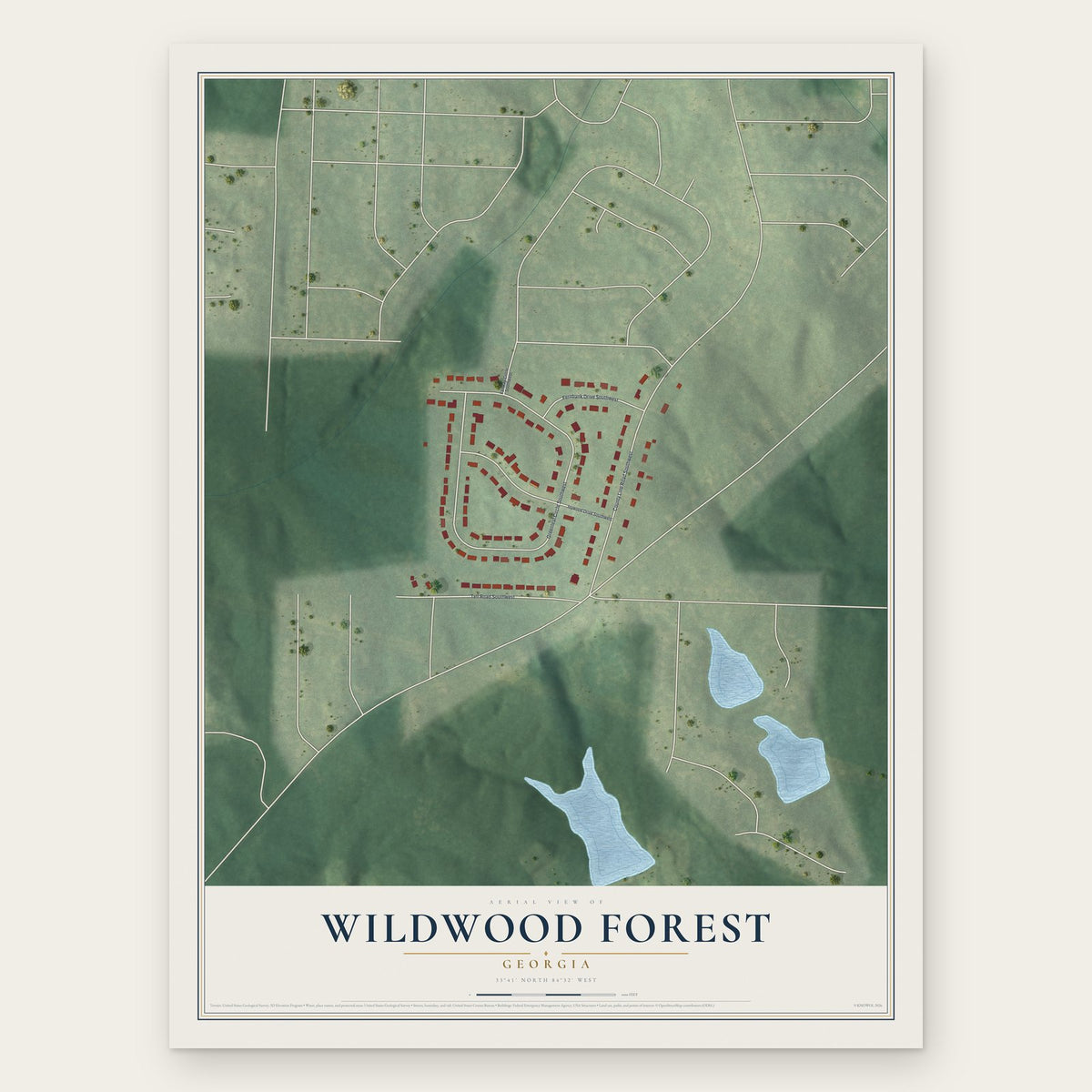 Wildwood Forest, Georgia map print, the full design