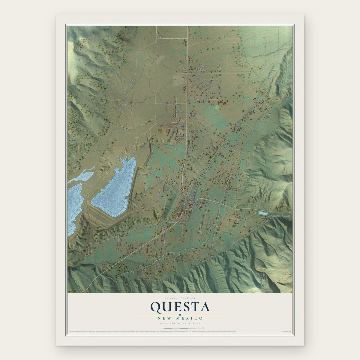 Questa, New Mexico map print, the full design