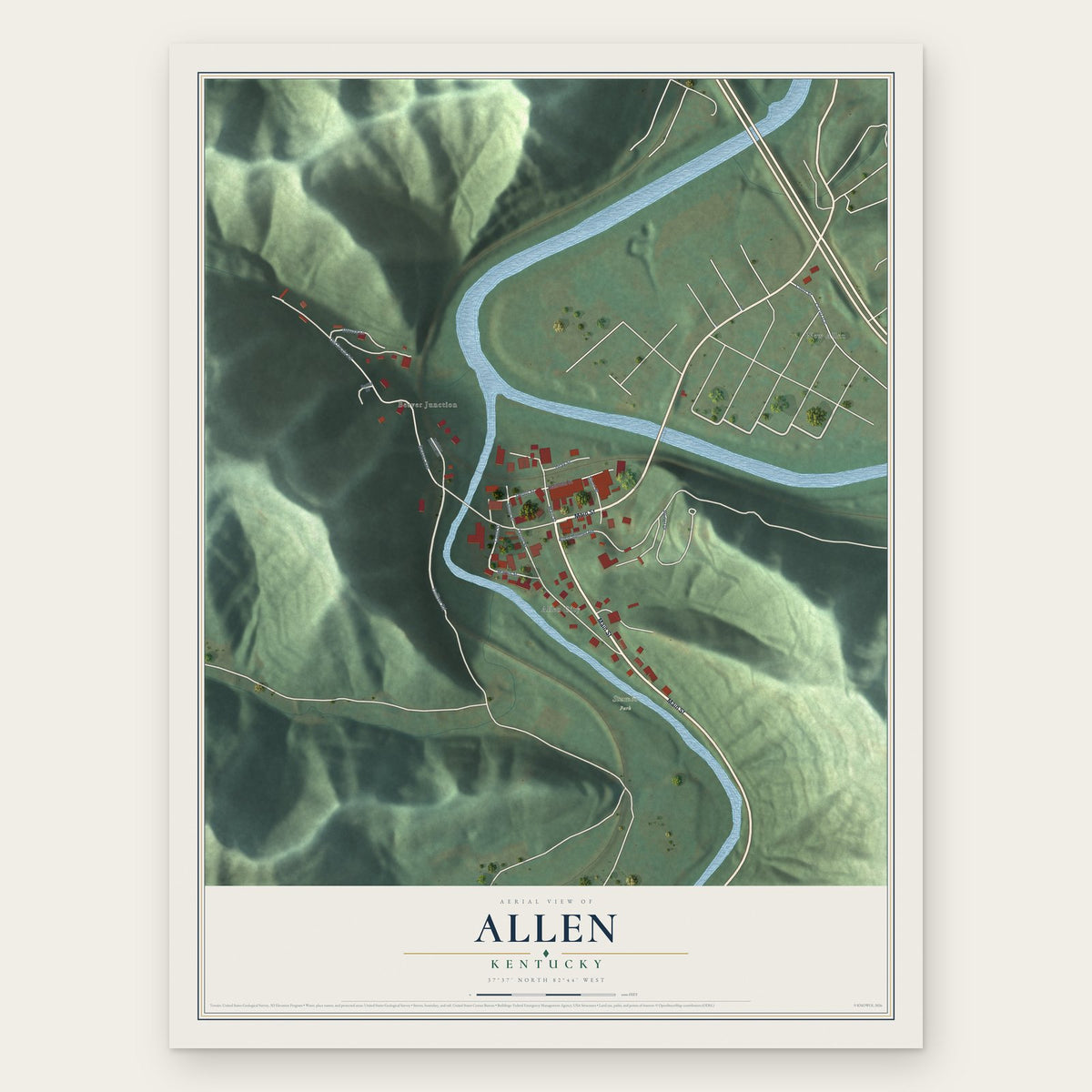 Allen, Kentucky map print, the full design