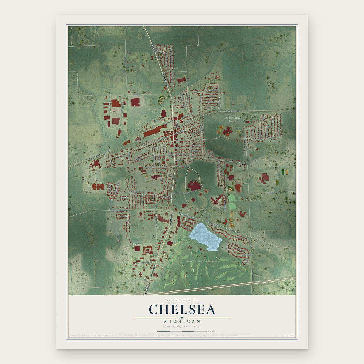 Chelsea, Michigan map print, the full design
