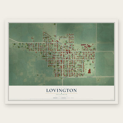 Lovington, Illinois map print, the full design