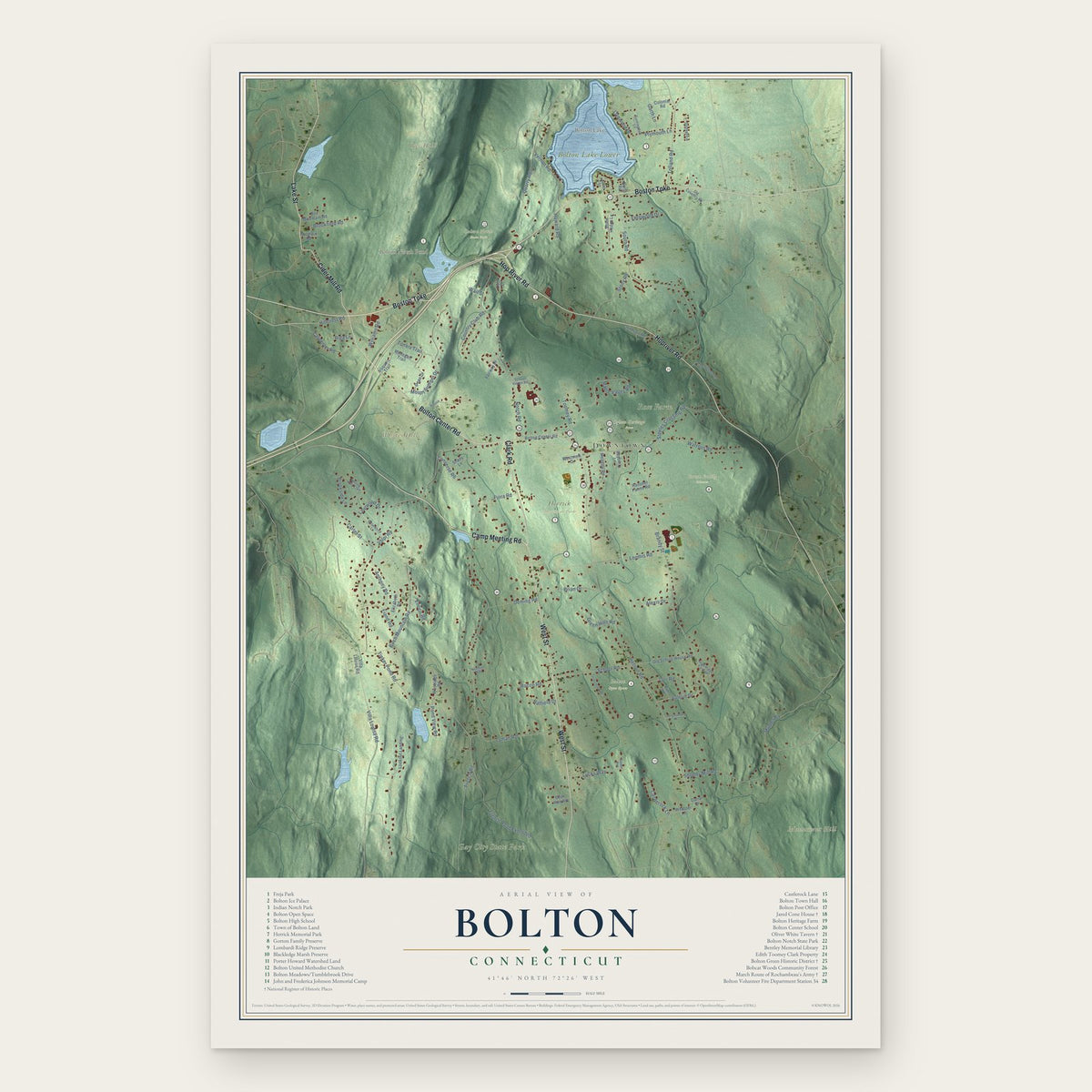 Bolton, Connecticut map print, the full design
