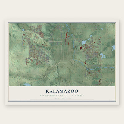 Kalamazoo, Kalamazoo County, Michigan map print, the full design