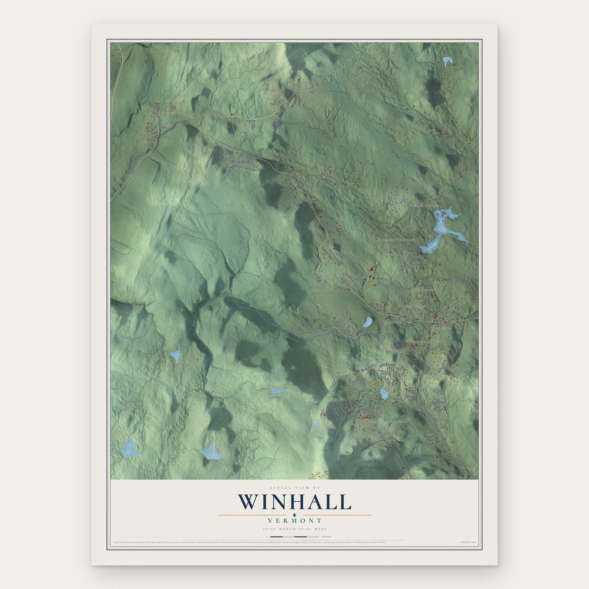 Winhall, Vermont map print, the full design