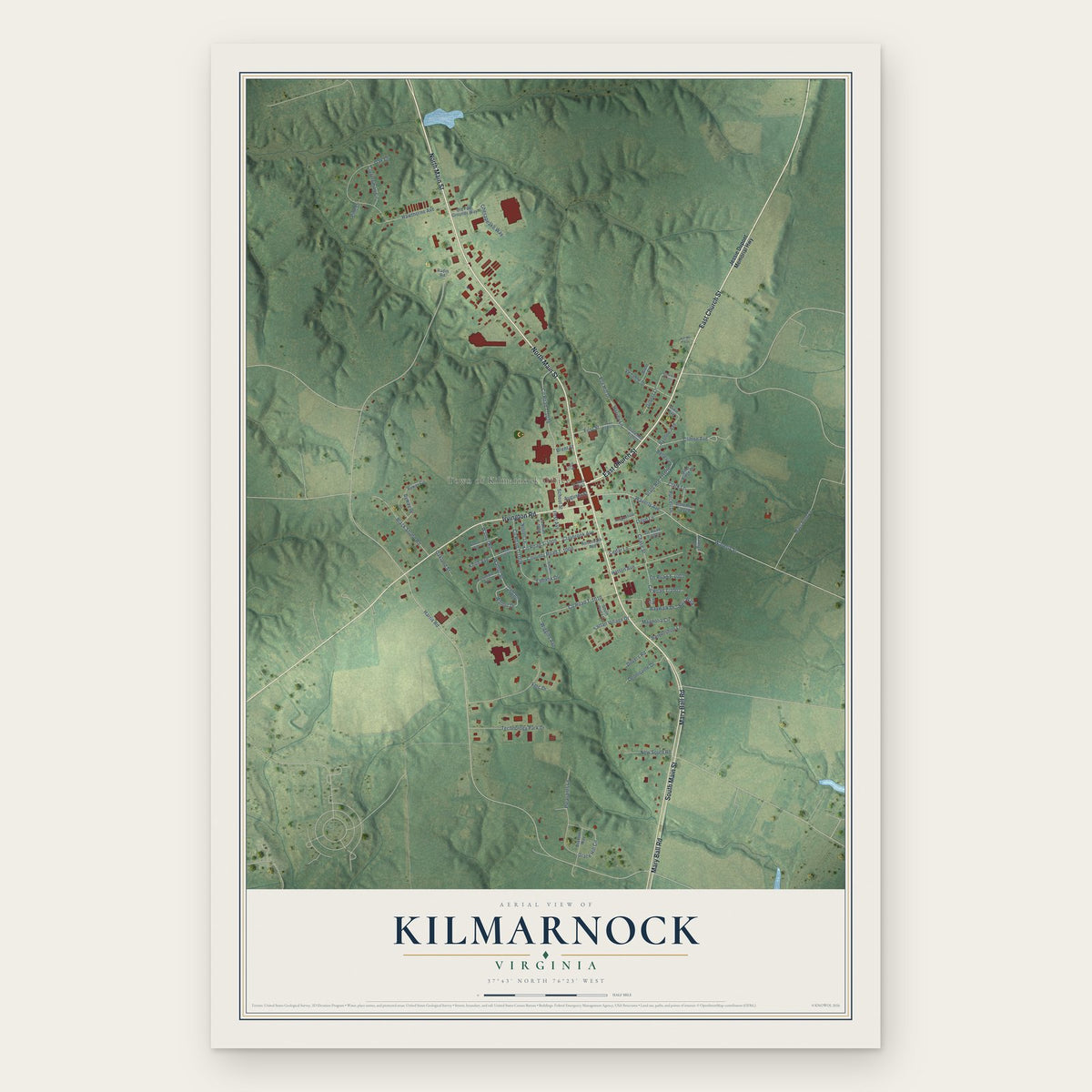 Kilmarnock, Virginia map print, the full design