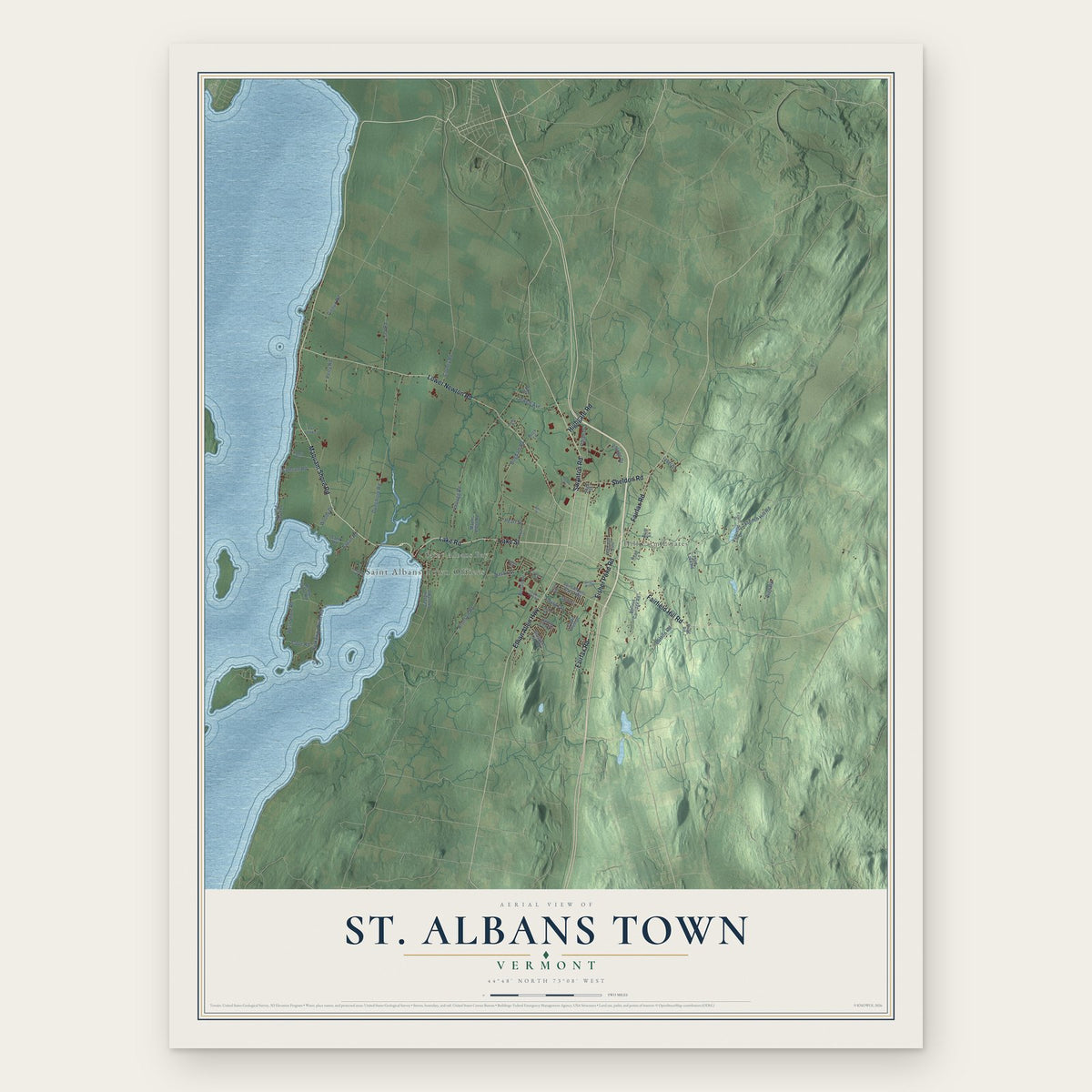 St. Albans Town, Vermont map print, the full design