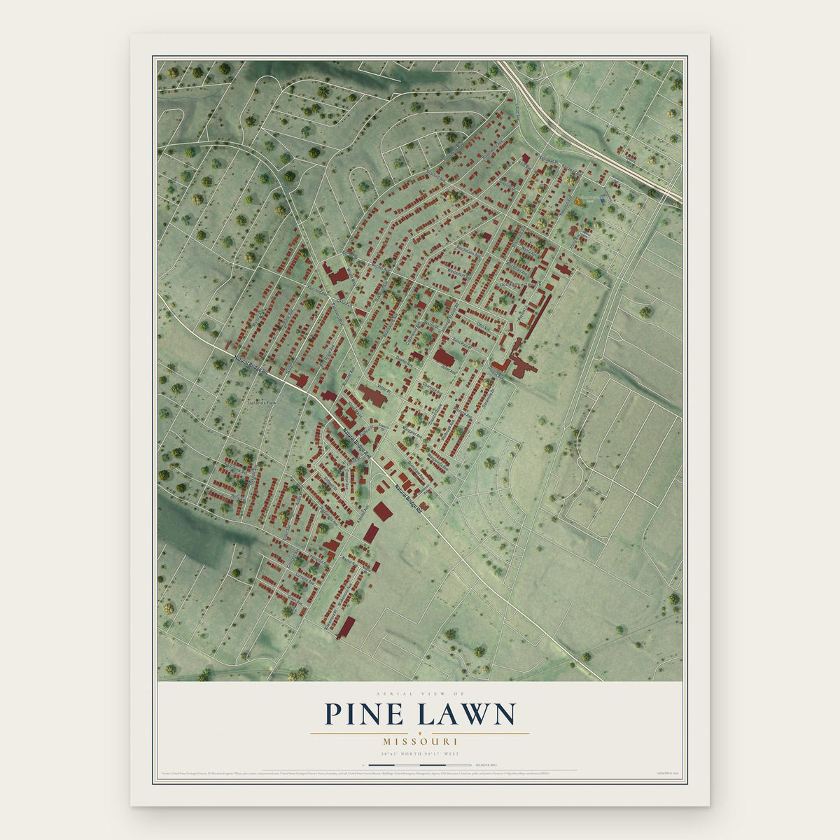 Pine Lawn, Missouri map print, the full design
