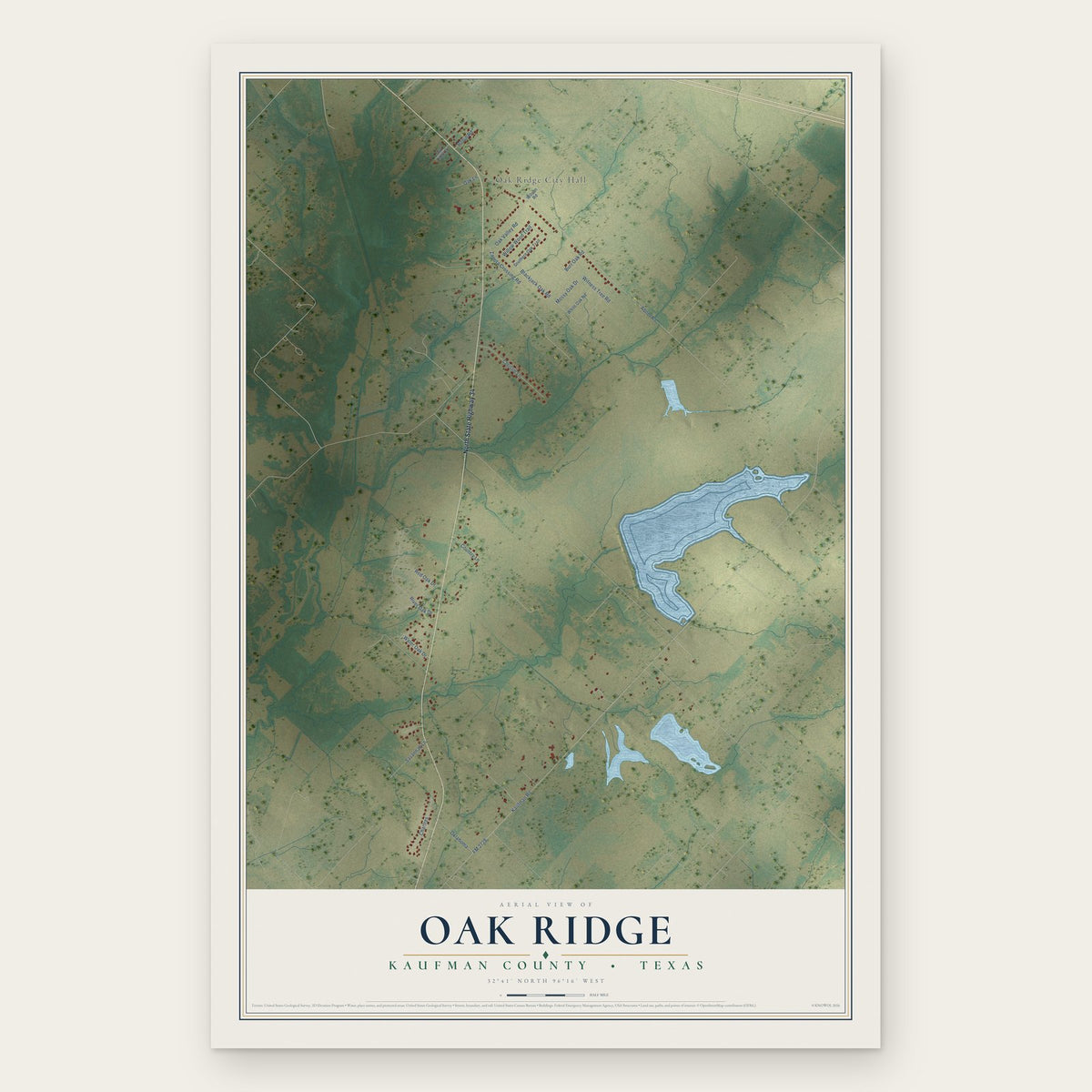 Oak Ridge, Kaufman County, Texas map print, the full design