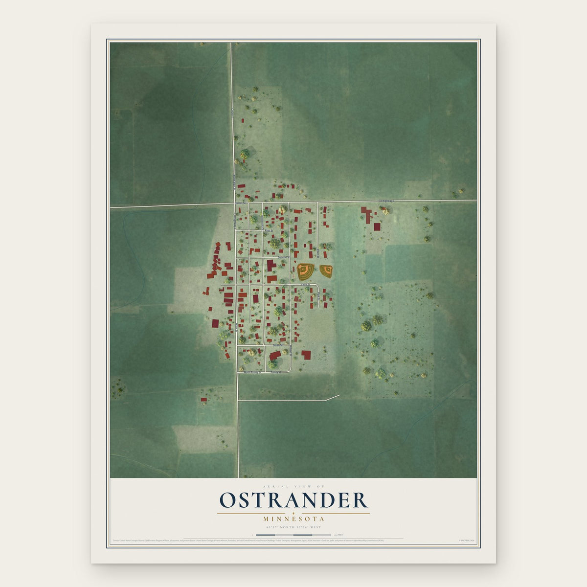 Ostrander, Minnesota map print, the full design