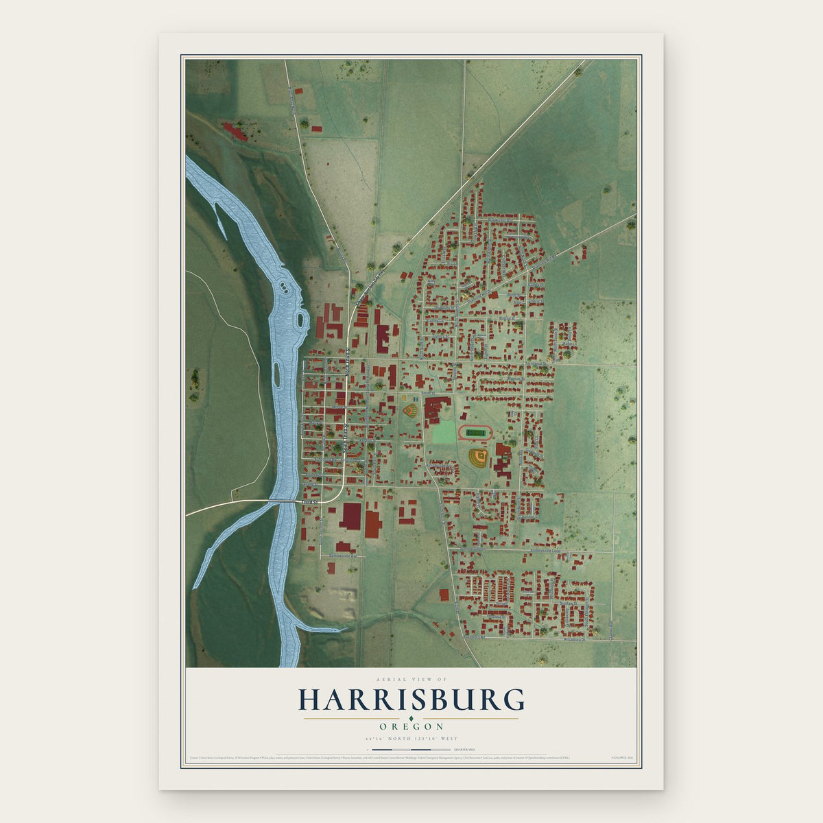 Harrisburg, Oregon map print, the full design