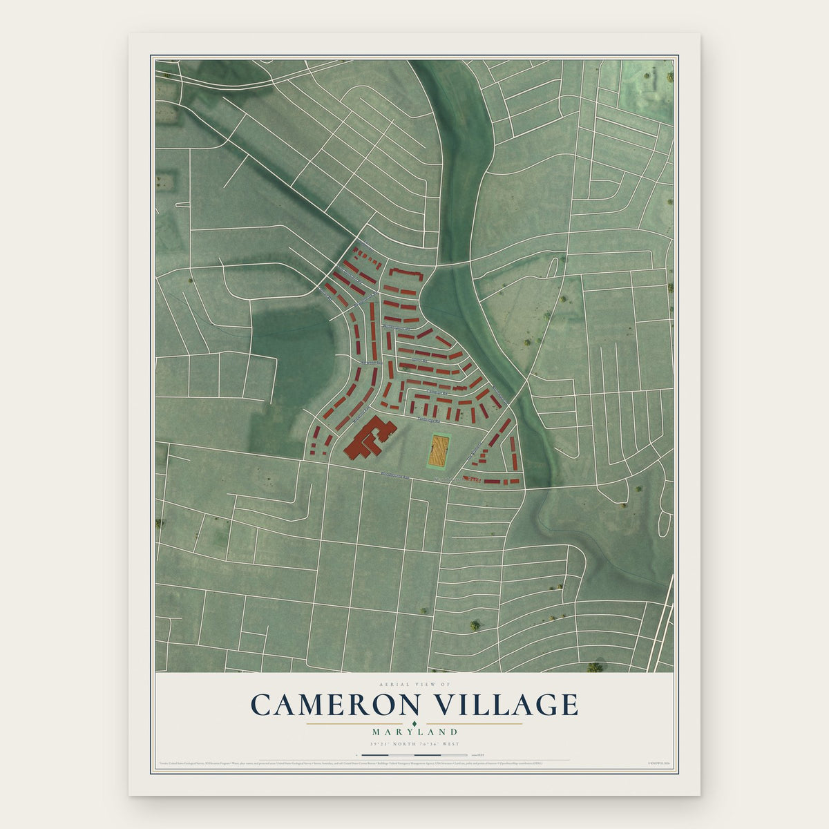 Cameron Village, Maryland map print, the full design