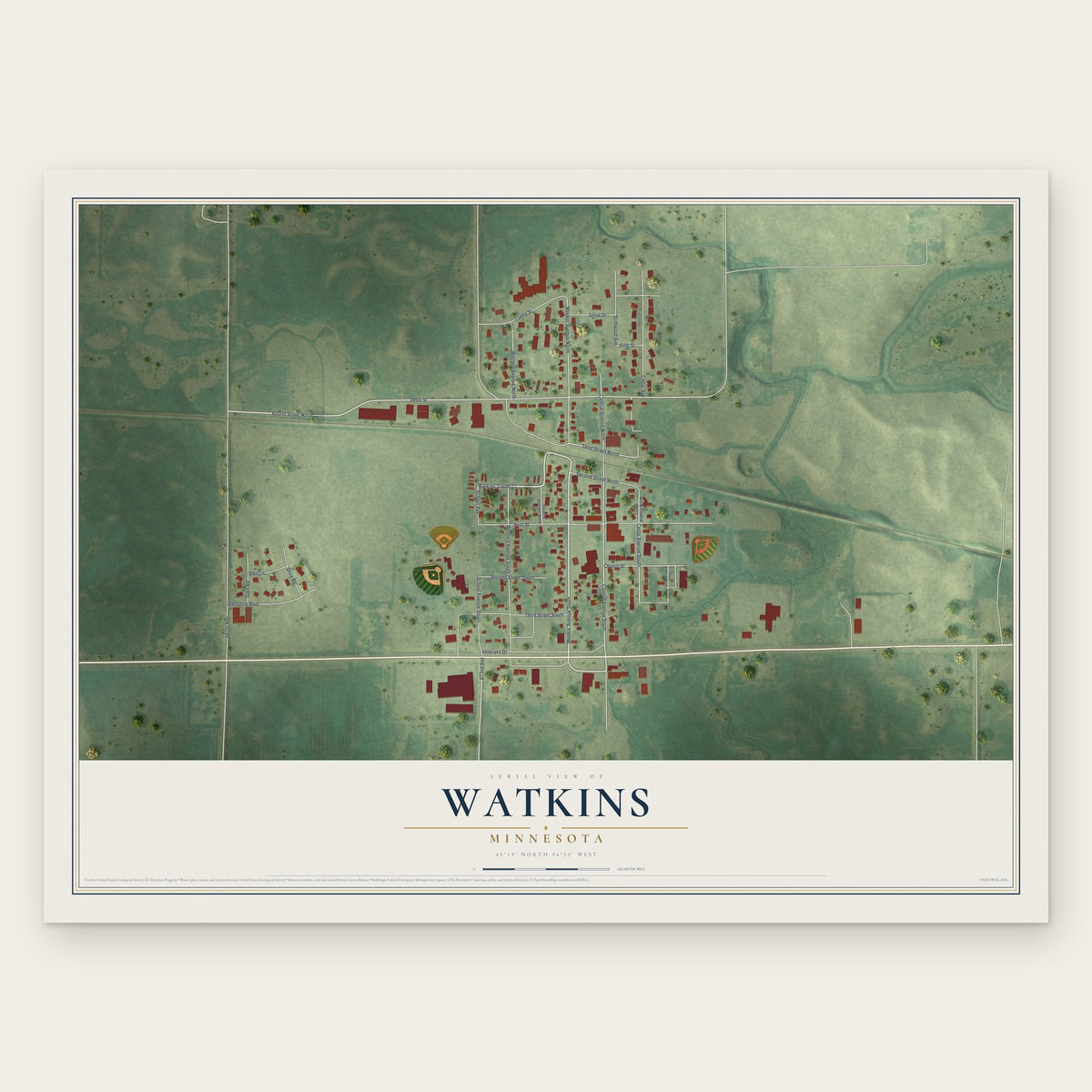 Watkins, Minnesota map print, the full design