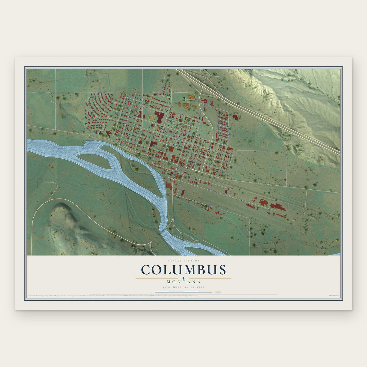Columbus, Montana map print, the full design