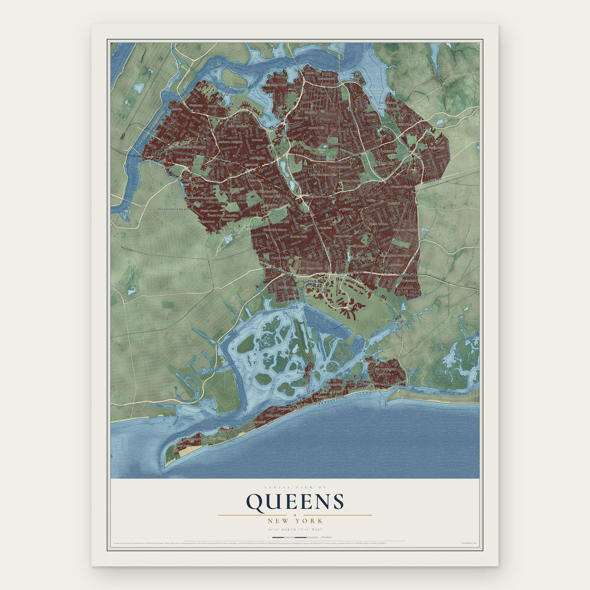 Queens, New York map print, the full design