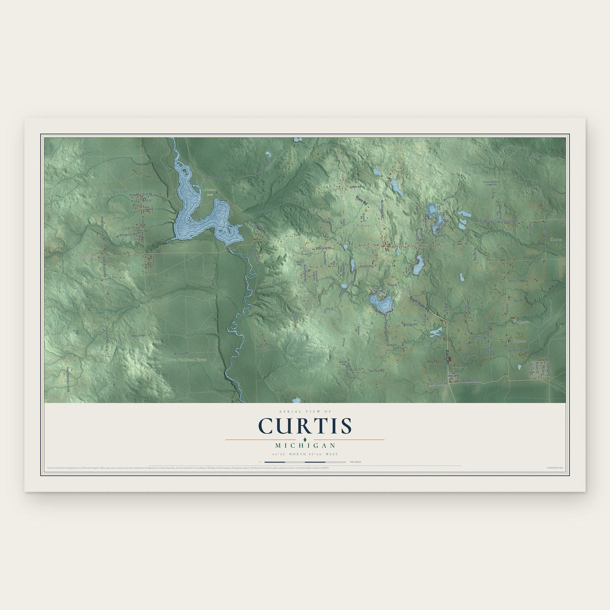 Curtis, Michigan map print, the full design