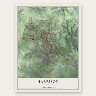 Harrison, Arkansas map print, the full design
