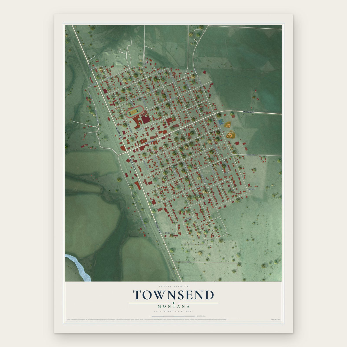 Townsend, Montana map print, the full design