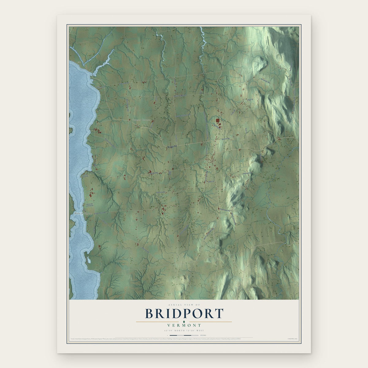 Bridport, Vermont map print, the full design