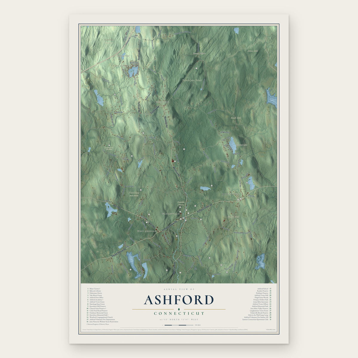 Ashford, Connecticut map print, the full design