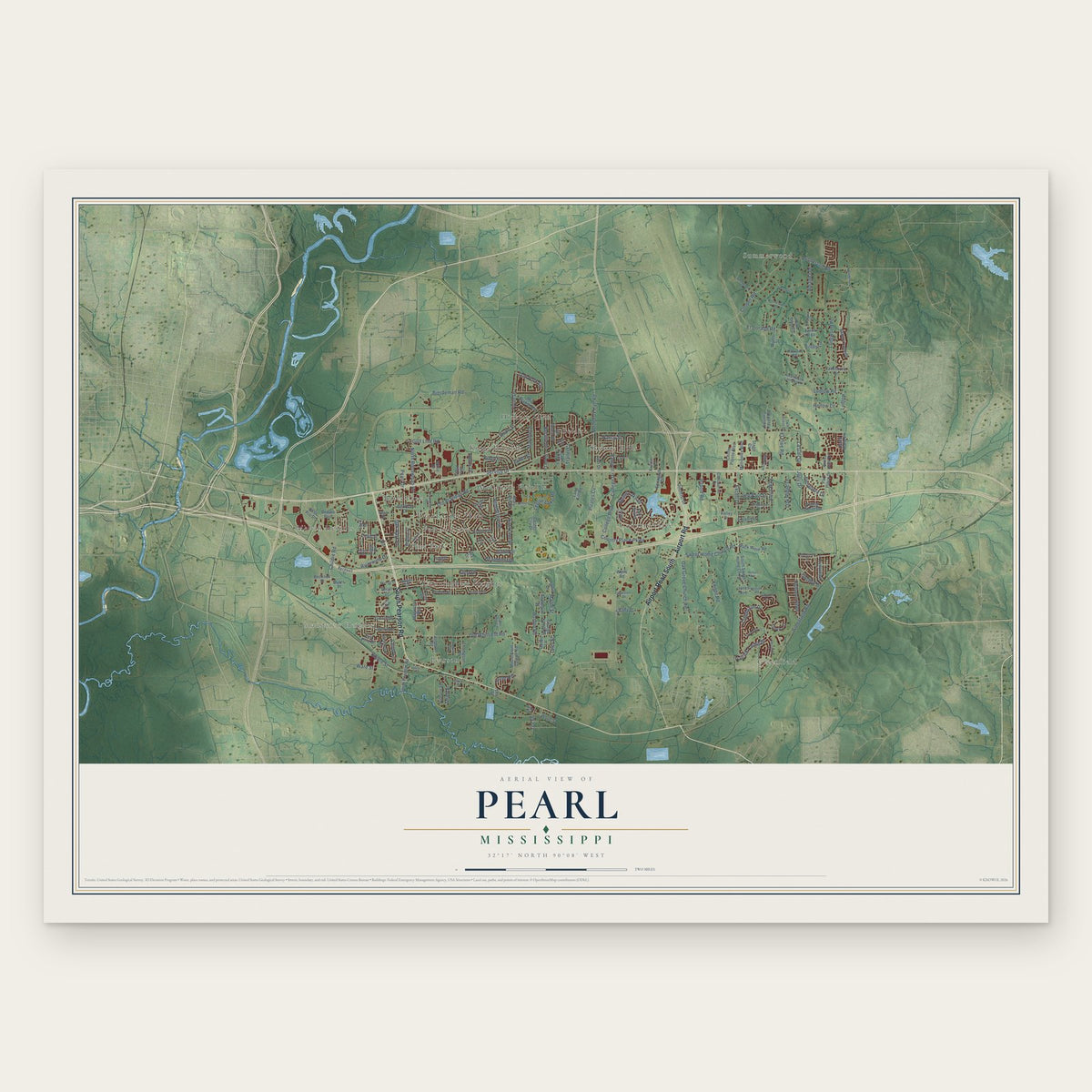 Pearl, Mississippi map print, the full design