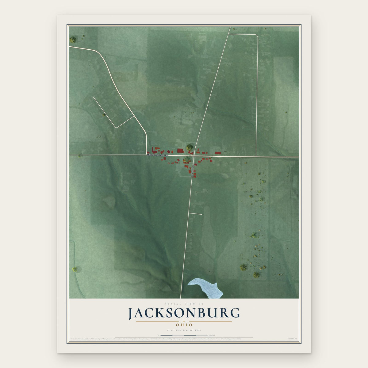 Jacksonburg, Ohio map print, the full design