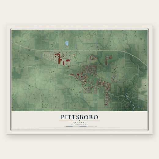 Pittsboro, Indiana map print, the full design