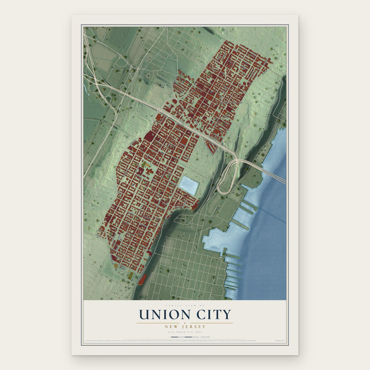 Union City, New Jersey map print, the full design