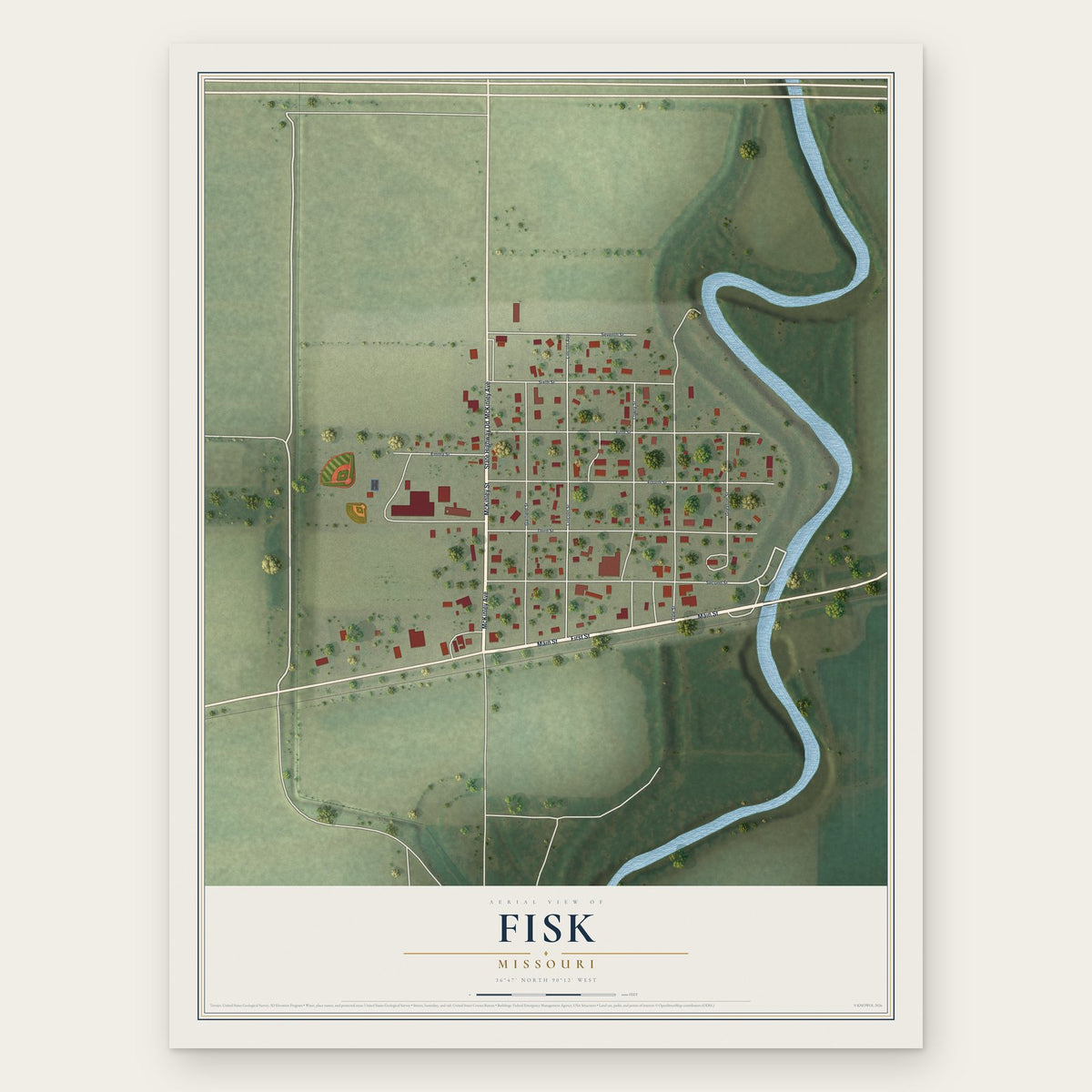 Fisk, Missouri map print, the full design