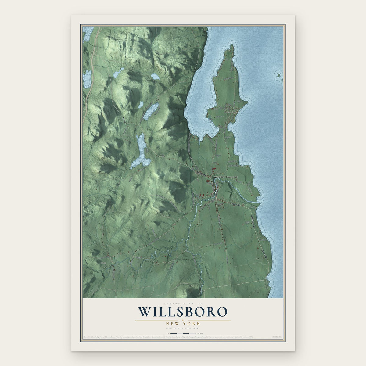Willsboro, New York map print, the full design