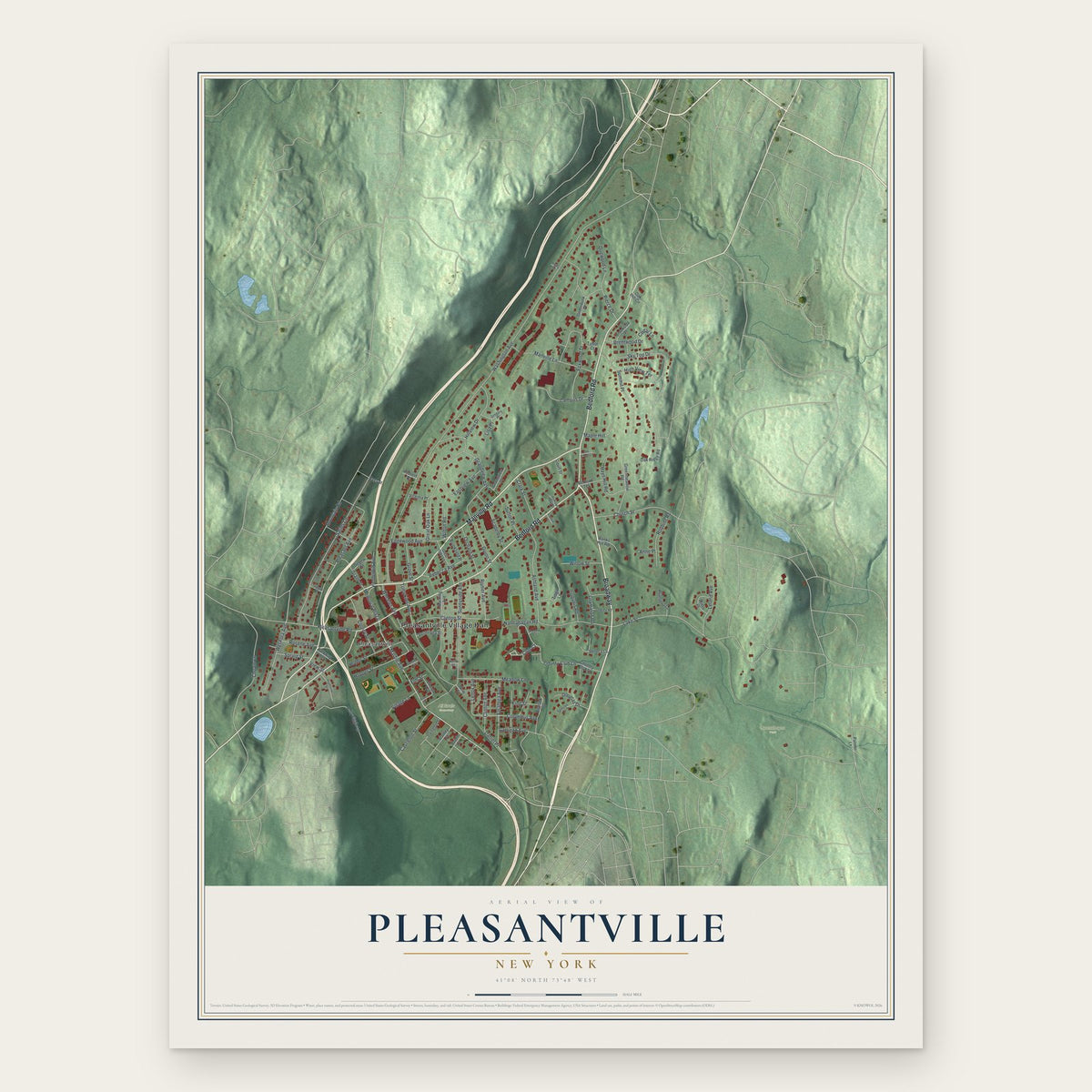 Pleasantville, New York map print, the full design