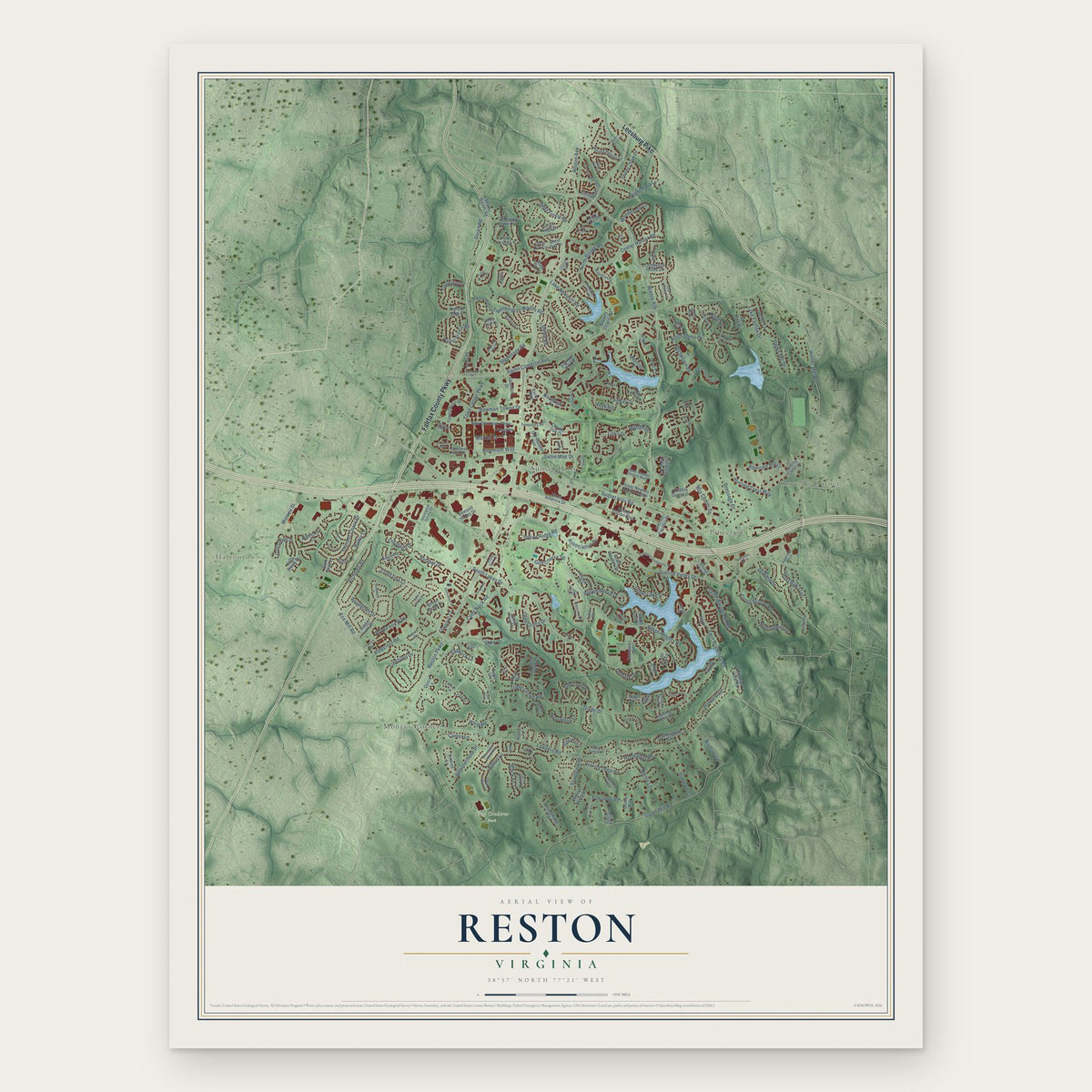 Reston, Virginia map print, the full design