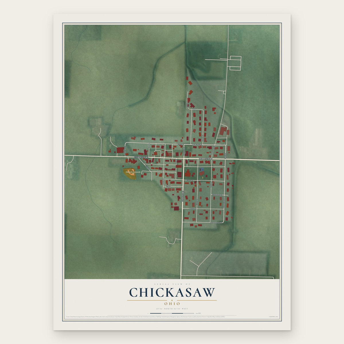 Chickasaw, Ohio map print, the full design