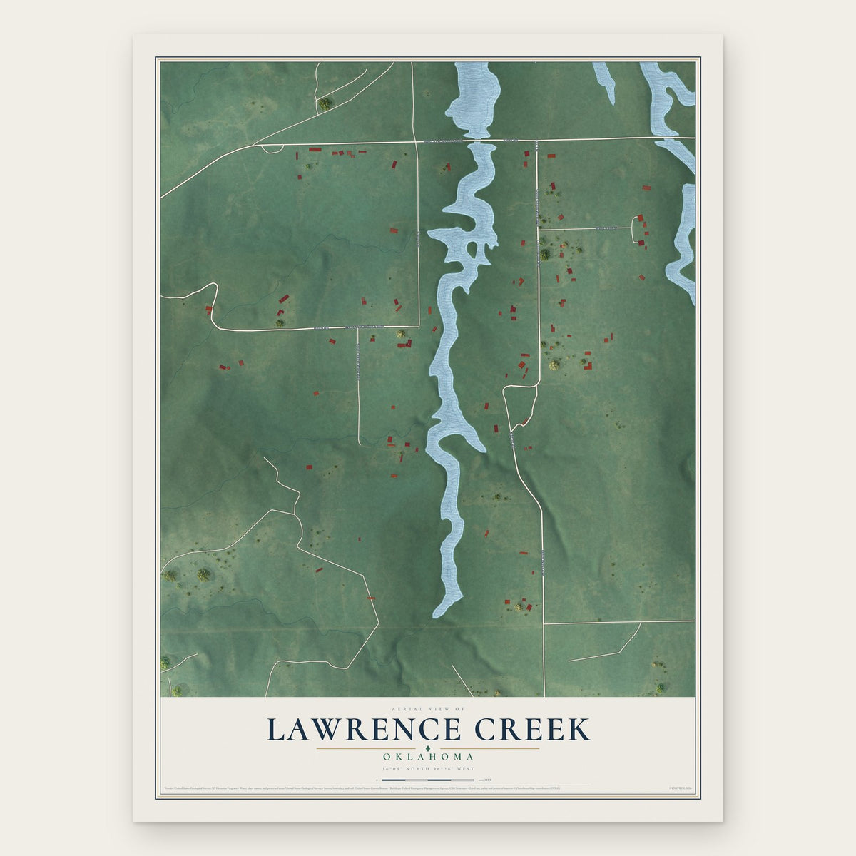 Lawrence Creek, Oklahoma map print, the full design