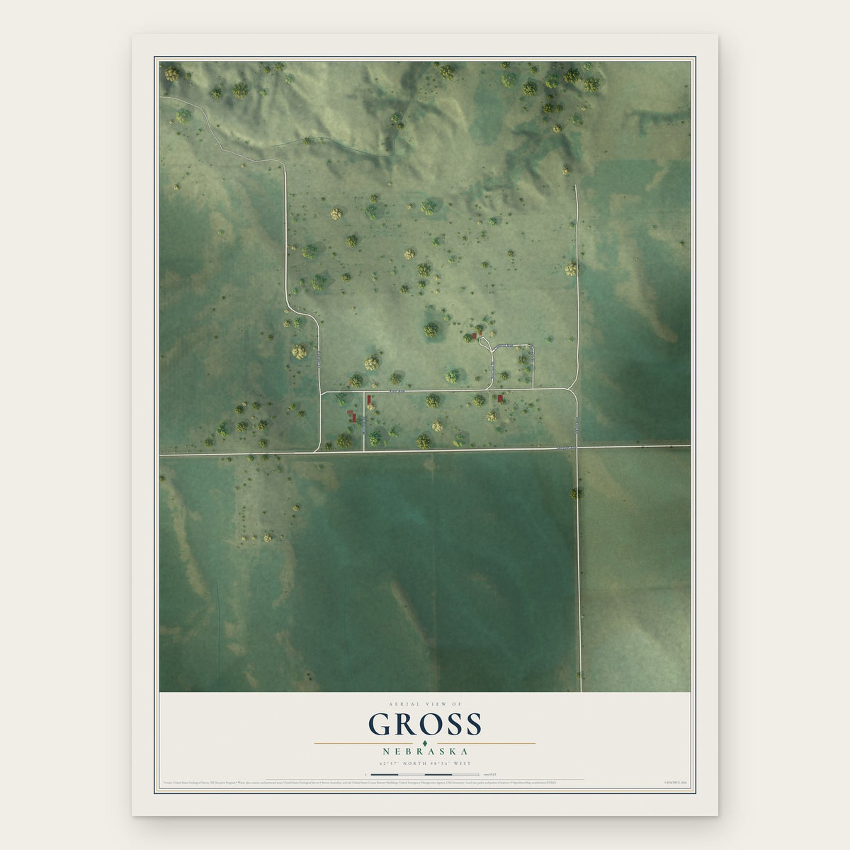 Gross, Nebraska map print, the full design