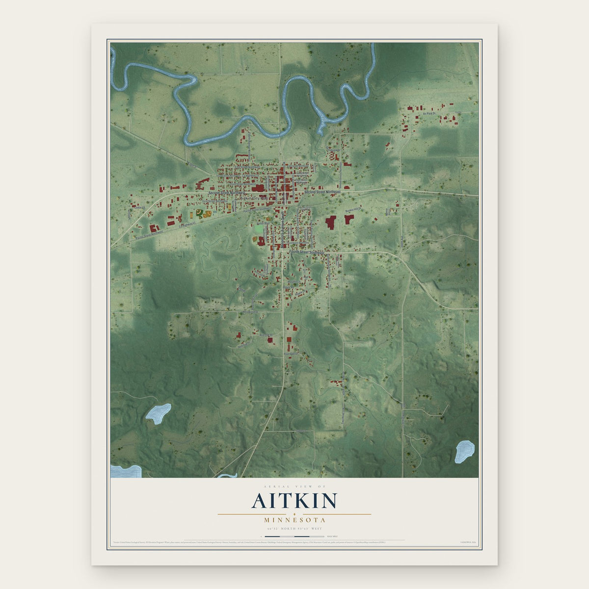 Aitkin, Minnesota map print, the full design