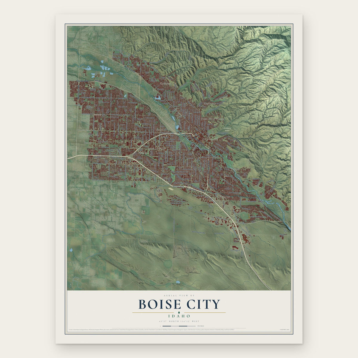 Boise City, Idaho map print, the full design