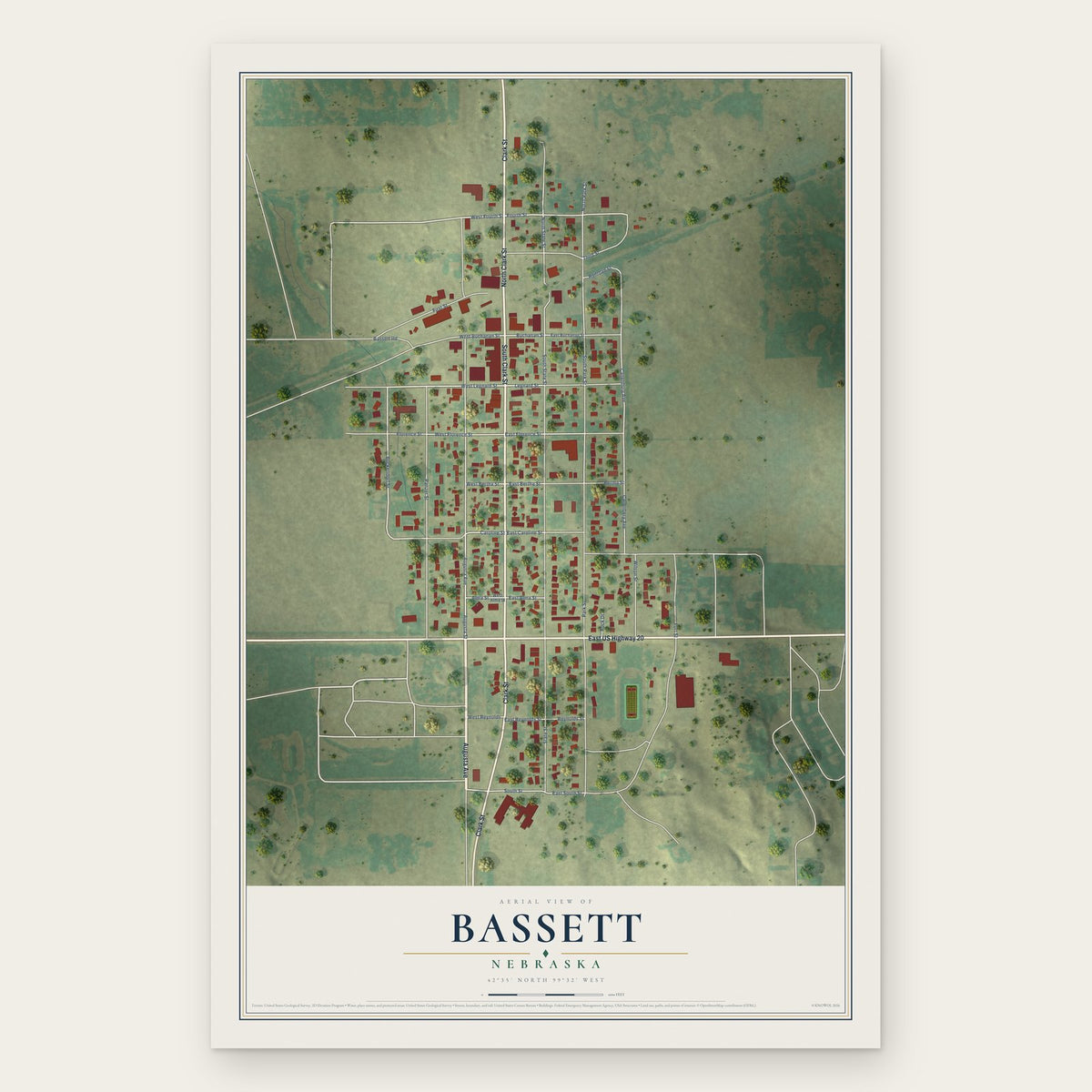 Bassett, Nebraska map print, the full design