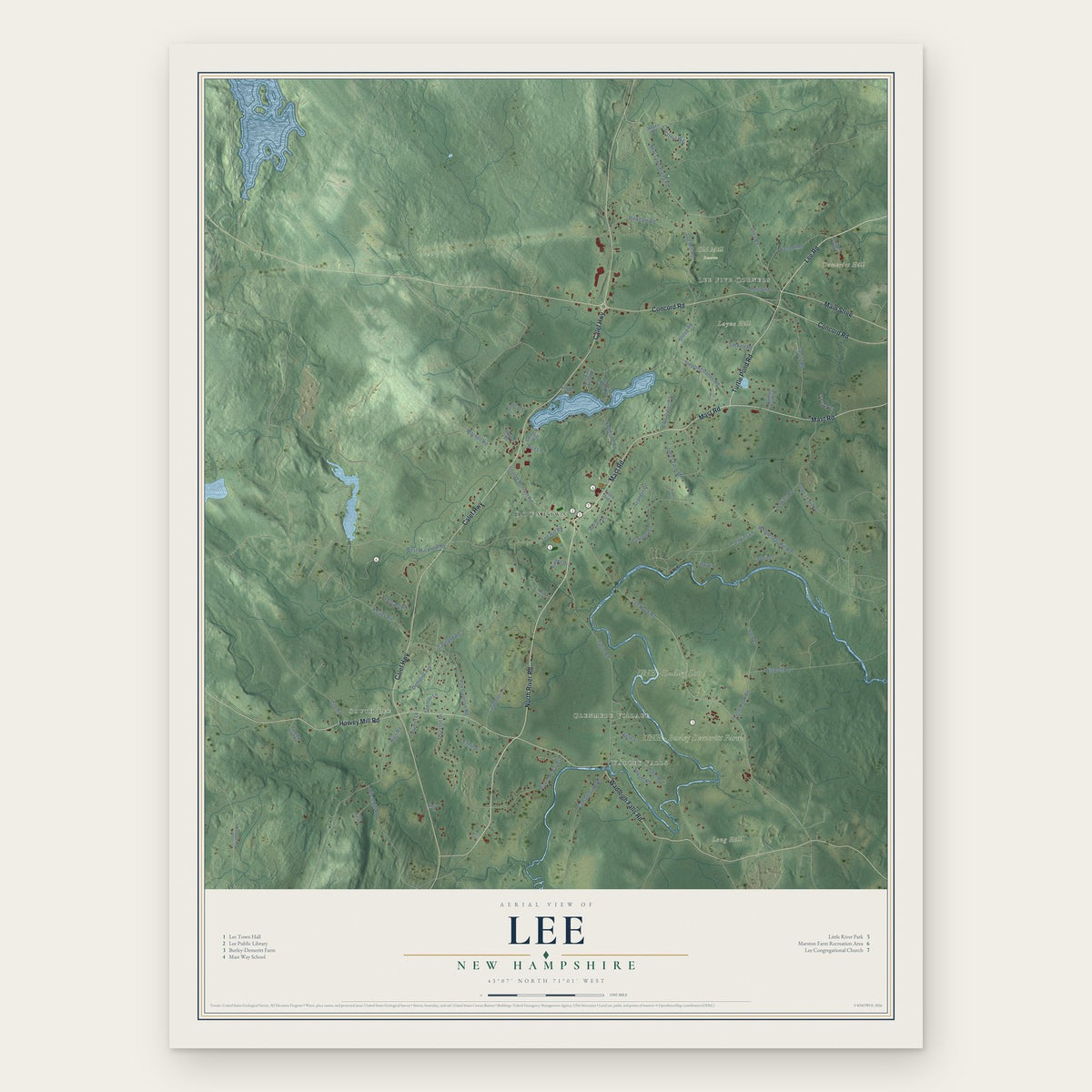 Lee, New Hampshire map print, the full design