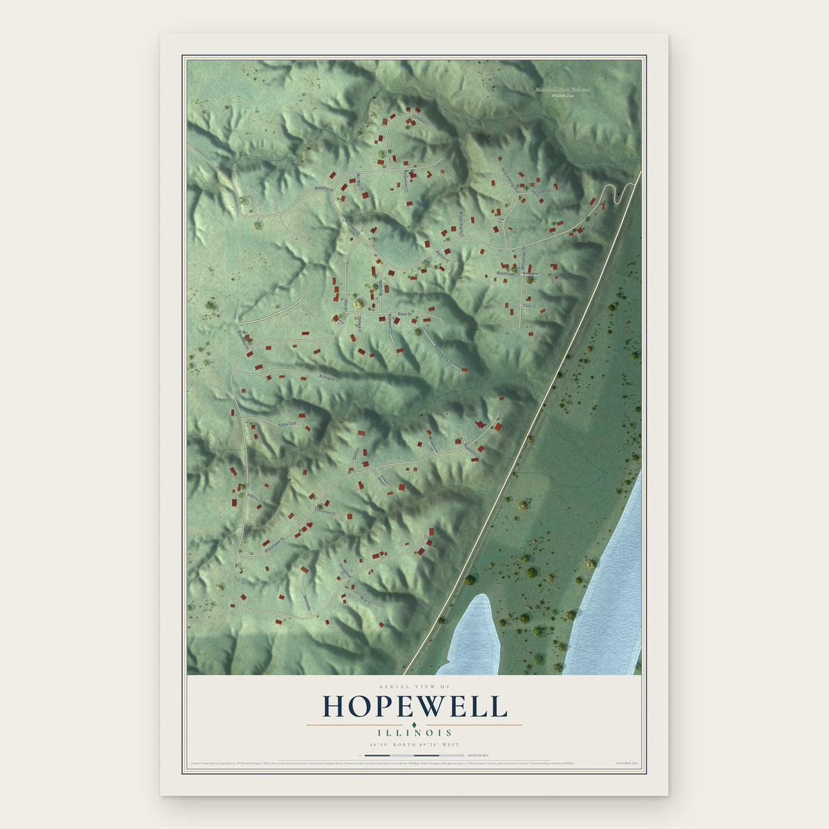 Hopewell, Illinois map print, the full design