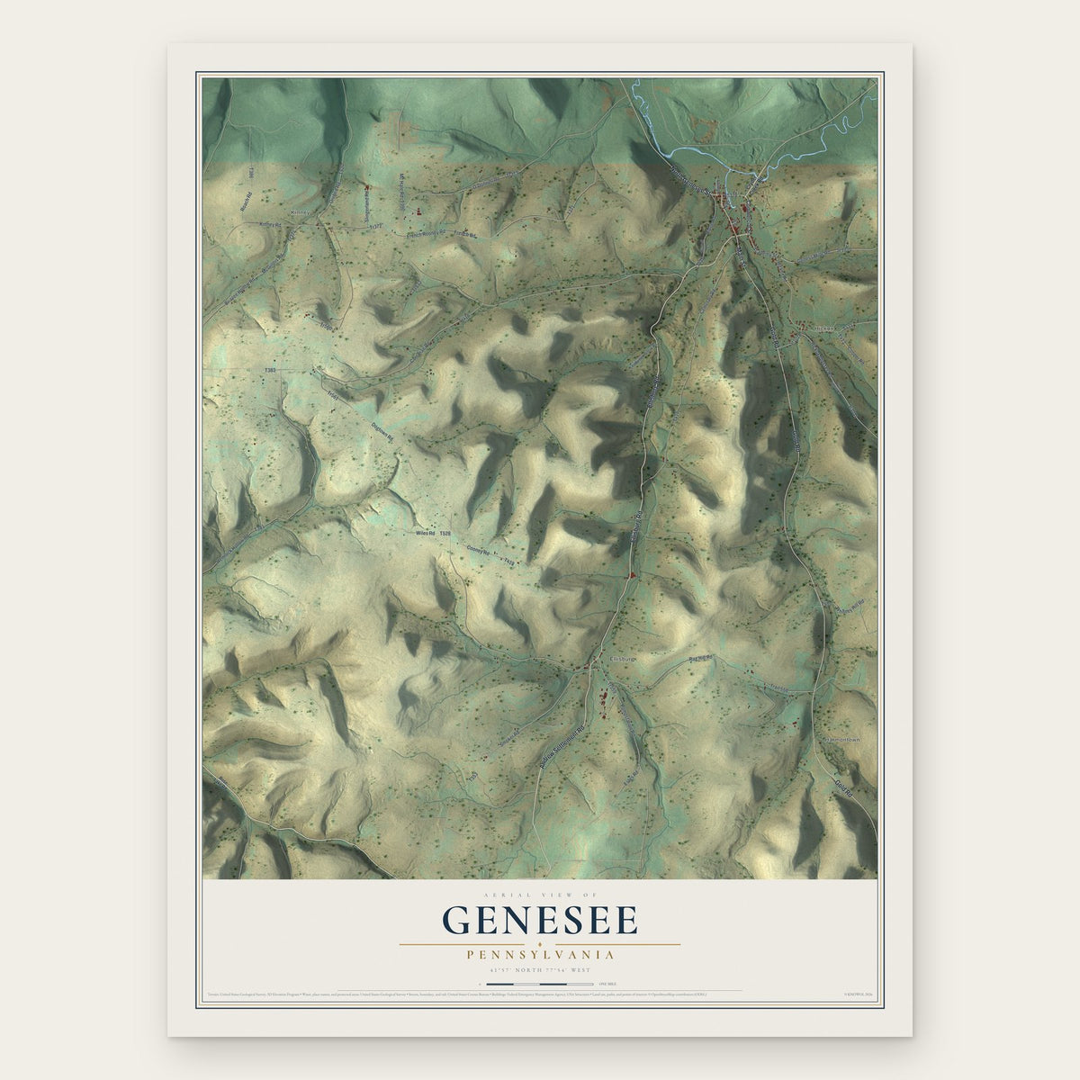 Genesee, Pennsylvania map print, the full design