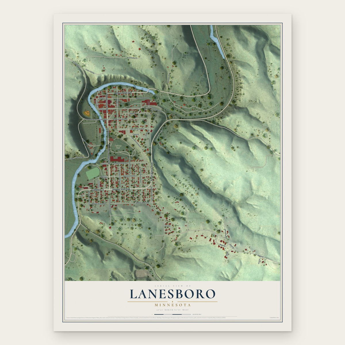 Lanesboro, Minnesota map print, the full design